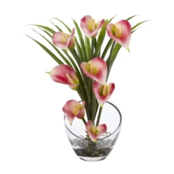 15.5" X 9.5" Artificial Calla Lily And Grass Plant Arrangement In Vase - Nearly Natural -Nearly Natural GUEST 03950103 6912 41ad bbb5 8e5d2d1e6854