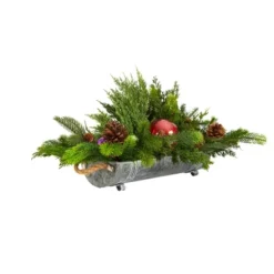 Nearly Natural 24-in Cedar Pine, Pinecones And Ornaments Artificial Christmas Arrangement In Tin Vase -Nearly Natural GUEST 0800d02c ed41 4291 b54e b54077b78dbf