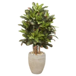 Nearly Natural 3.5-ft Croton Artificial Plant In Sand Colored Planter