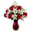 Nearly Natural 21-in Roses & Lilies Artificial Arrangement In Red Vase -Nearly Natural GUEST 29a6b192 9050 405a 9639 7d710c34cec6