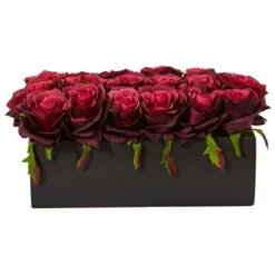 Nearly Natural 6-in Dozen Silk Roses In Ceramic Rectangular Planter -Nearly Natural GUEST 2a5a5060 742b 4955 b1e1 cc4124150b3d