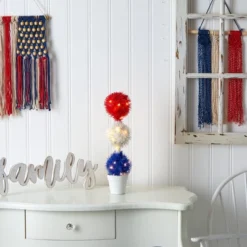 Nearly Natural 18-in Red, White And Blue “Americana” Artificial Topiary Plant With 35 Warm LED Lights -Nearly Natural GUEST 2f298388 583b 410e 8985 5574cea00092