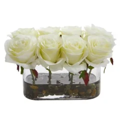 Nearly Natural 5.5-in Blooming Roses In Glass Vase Artificial Arrangement -Nearly Natural GUEST 34338681 aea8 4cca b95d 553b97a64105