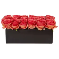 Nearly Natural 6-in Dozen Silk Roses In Ceramic Rectangular Planter -Nearly Natural GUEST 38bb6b8b 0d8a 4135 b091 60141f931e9f