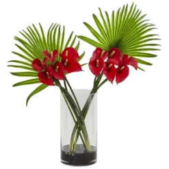 Nearly Natural 27-in Calla Lily And Fan Palm Artificial Arrangement In Cylinder Glass Vase -Nearly Natural GUEST 3ab193d1 5291 4755 bff8 a442254ba3f8
