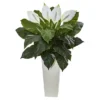 Nearly Natural 3-ft Spathiphyllum Artificial Plant In White Tower Planter