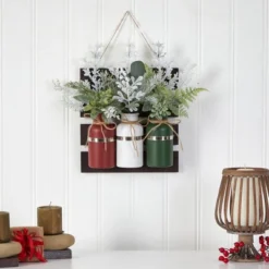 Nearly Natural 17-in Holiday Assorted Christmas Pine Hanging Three Piece Mason Jar Artificial Arrangement Wall Art Décor -Nearly Natural GUEST 5127cf87 76d1 48cf 83a2 155a05e2cd8d
