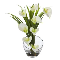 15.5" X 9.5" Artificial Calla Lily And Grass Plant Arrangement In Vase - Nearly Natural -Nearly Natural GUEST 54a28778 0de9 40c5 a4c8 2d5a8784fa37