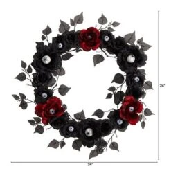 Nearly Natural 24” Eyeball Rose Halloween Artificial Wreath