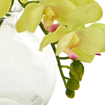 9" 3pc Artificial Phalaenopsis Orchid Arrangement In Glass Vase Purple/White/Yellow - Nearly Natural 4 9" 3pc Artificial Phalaenopsis Orchid Arrangement In Glass Vase Purple/White/Yellow - Nearly Natural - Image 2