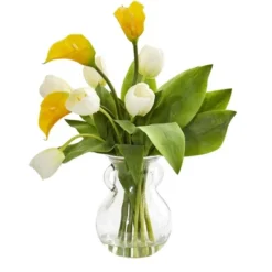 Nearly Natural 19-in Calla Lily & Tulips Artificial Arrangement In Decorative Vase -Nearly Natural GUEST 61ce8fb7 864d 4554 bd85 7375b8137888