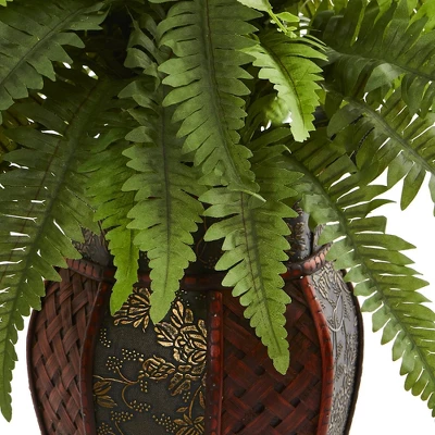 20" X 14" Artificial Boston Fern Plant In Decorative Planter Brown - Nearly Natural 4 20" X 14" Artificial Boston Fern Plant In Decorative Planter Brown - Nearly Natural - Image 2