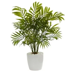 Nearly Natural 19.5-in Palms In White Planter Artificial Plant (Set Of 2)