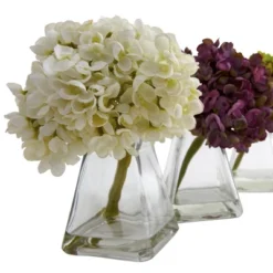 Set Of 3 Artificial Hydrangea Plant In Glass Vase - Nearly Natural -Nearly Natural GUEST 6a02acd3 5abb 4372 9c05 a3d043c8737d