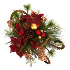 Nearly Natural 18-in Christmas Sleigh With Poinsettia, Berries And Pinecone Artificial Arrangement With Ornaments -Nearly Natural GUEST 7132bcde 3fd7 47c6 b100 4639af5de64b