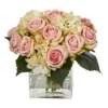 Nearly Natural 9-in Rose And Hydrangea Bouquet Artificial Arrangement In Vase
