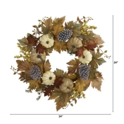 Nearly Natural 24” Fall Pumpkins, Pine Cones And Berries Artificial Wreath