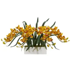 Nearly Natural 15-in Cymbidium Artificial Arrangement In White Vase -Nearly Natural GUEST 8cc548c3 3139 4769 b5c0 32a29ff60b59