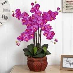 31" X 28" Artificial Phalaenopsis Orchid Arrangement In Vase Purple - Nearly Natural