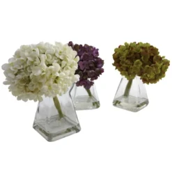 Set Of 3 Artificial Hydrangea Plant In Glass Vase - Nearly Natural -Nearly Natural GUEST ae89ec33 5ba7 431f bcfe edaec9d5710d