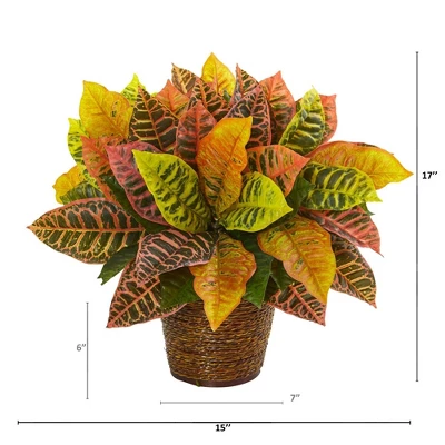 Nearly Natural 17-in Garden Croton Artificial Plant In Basket (Real Touch) 3 Nearly Natural 17-in Garden Croton Artificial Plant In Basket (Real Touch)