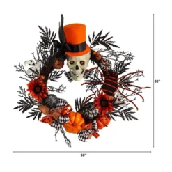 Nearly Natural 30” Spider And Skull With Top Hat Halloween Wreath