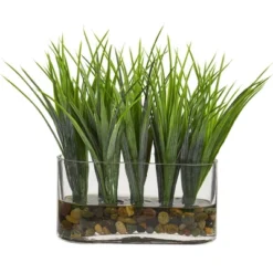 Nearly Natural 9-in Vanilla Grass Artificial Plant In Oval Vase