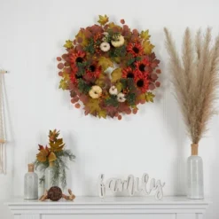 Nearly Natural 30” Fall Acorn, Sunflower, Berries And Autumn Foliage Artificial Wreath 6 Nearly Natural 30” Fall Acorn, Sunflower, Berries And Autumn Foliage Artificial Wreath -Nearly Natural GUEST d1aa5a58 e375 4f6a 9105 bbd5b948108a