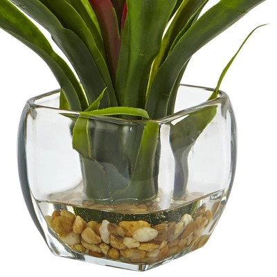 Bromeliad With Glass Vase Arrangement - Nearly Natural 3 Bromeliad With Glass Vase Arrangement - Nearly Natural