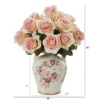 Nearly Natural 16-in Rose Artificial Arrangement In Flower Print Jar -Nearly Natural GUEST e3ee4286 cc02 4eac 8627 ce4e9038b22a