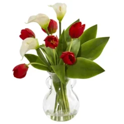 Nearly Natural 19-in Calla Lily & Tulips Artificial Arrangement In Decorative Vase -Nearly Natural GUEST ece5be9f 2fc3 4ad2 85ce 54abd9016805