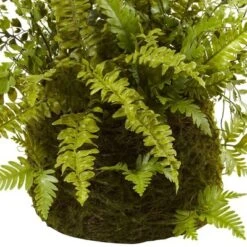 13" X 17" Artificial Fern Plant With Twig And Moss Basket- Nearly Natural